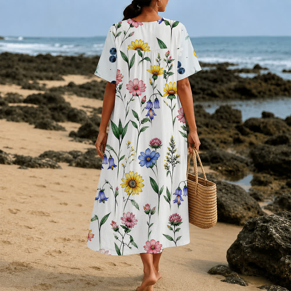 Christianartworkshop Summer Oversized Floral Print Cross Graphic V-Neck Short Sleeve Midi Dress - image 32