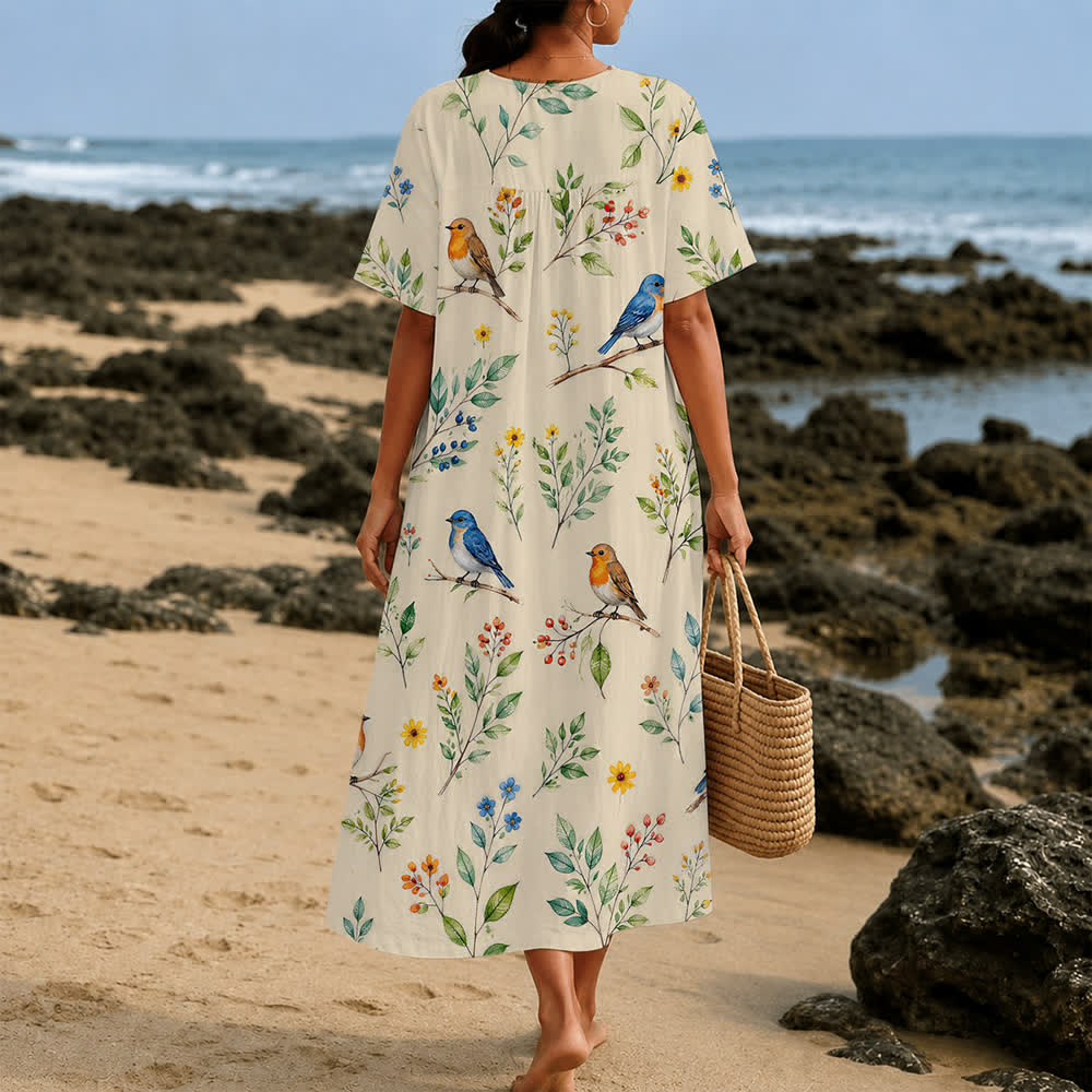 Christianartworkshop Summer Oversized Floral Print Cross Graphic V-Neck Short Sleeve Midi Dress - image 40