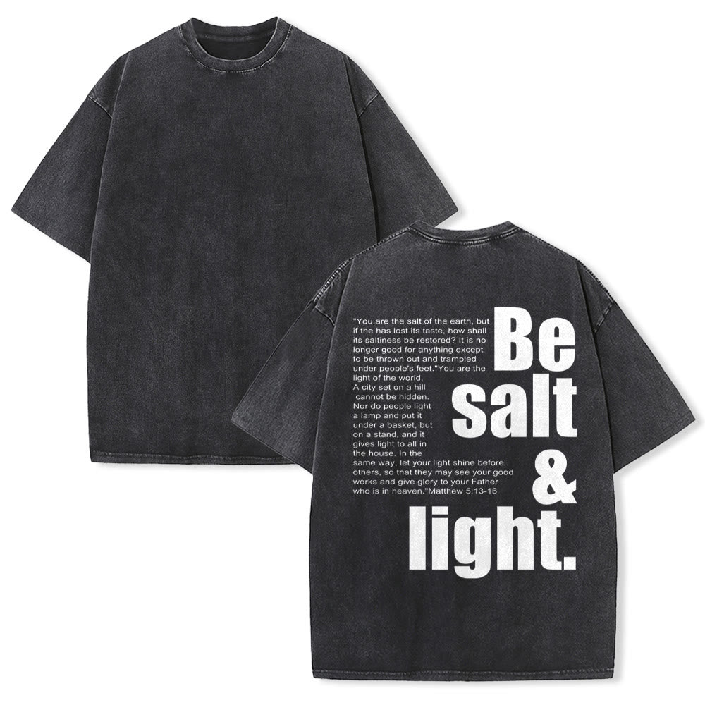 Christianartworkshop Contrast Large Small Font Salt And Light Bible Verse Back Graphic Washed Unisex T-Shirt - Black - 5XL - image 7