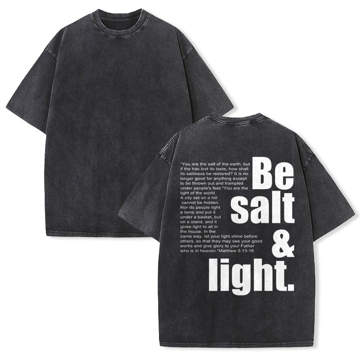 Christianartworkshop Contrast Large Small Font Salt And Light Bible Verse Back Graphic Washed Unisex T-Shirt - Black - 5XL - image 7