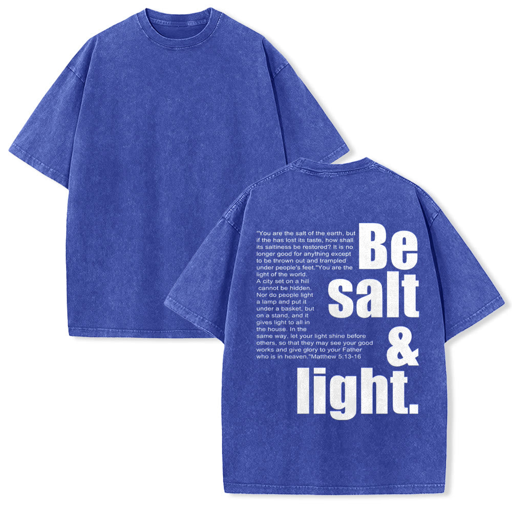 Christianartworkshop Contrast Large Small Font Salt And Light Bible Verse Back Graphic Washed Unisex T-Shirt - Blue - 5XL - image 13