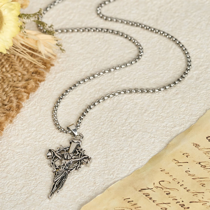 Christianartworkshop Embossed Thorn Crown Crucifix Box Chain Necklace: Emblem of Sacrifice and Redeeming Mercy - image 3