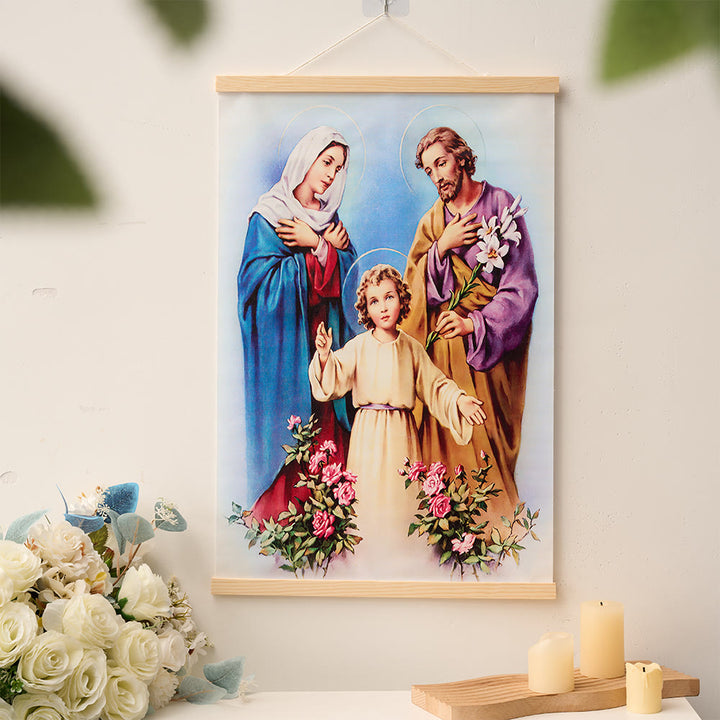 Christianartworkshop Immaculate Heart Our Lady & Jesus & Holy Family Natural Wood Scroll Canvas Wall Art - image 5