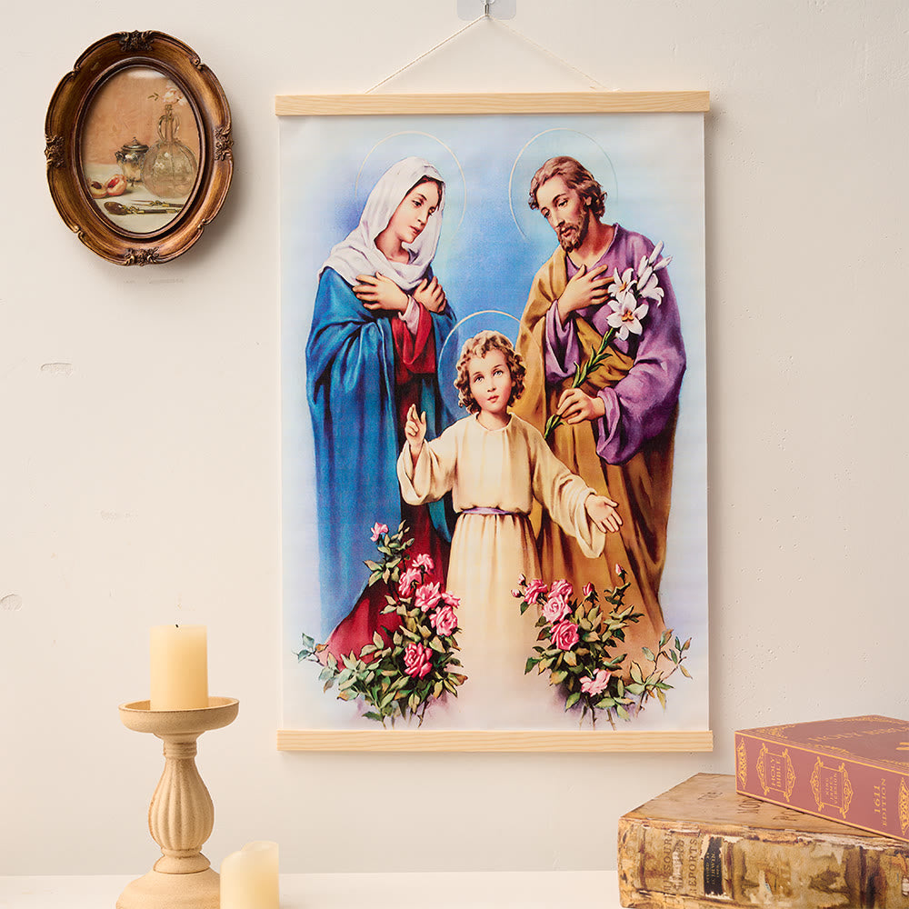 Christianartworkshop Immaculate Heart Our Lady & Jesus & Holy Family Natural Wood Scroll Canvas Wall Art - Holy Family - 15.75''*24''/40*60cm - image 4