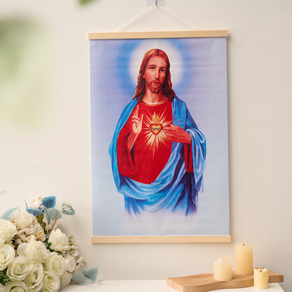 Christianartworkshop Immaculate Heart Our Lady & Jesus & Holy Family Natural Wood Scroll Canvas Wall Art - image 3