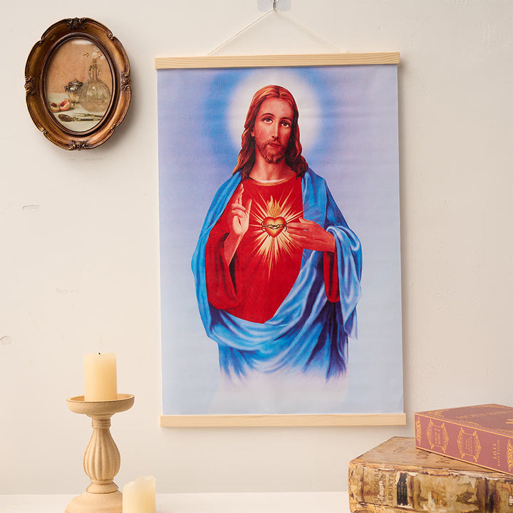 Christianartworkshop Immaculate Heart Our Lady & Jesus & Holy Family Natural Wood Scroll Canvas Wall Art - Jesus - 15.75''*24''/40*60cm - image 2