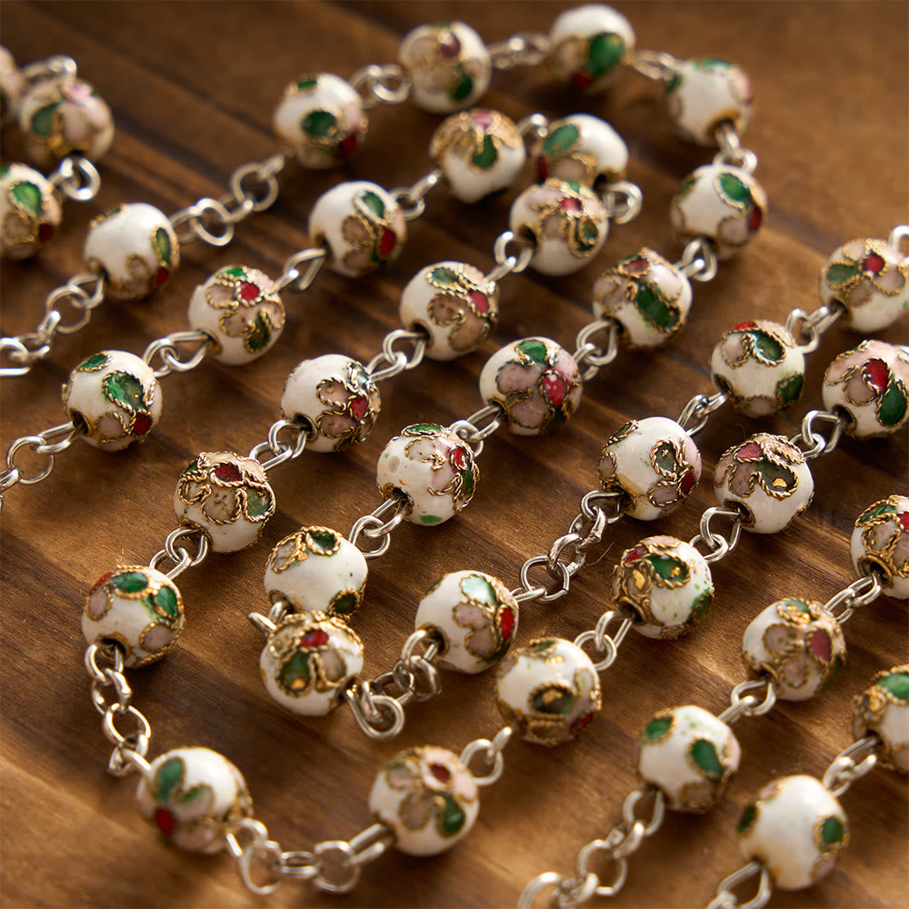 Christianartworkshop White Floral Cloisonné Jerusalem Cross Crucifix Prayer Rosary: Emblem of Timeless Guarding Divine Grace - image 2