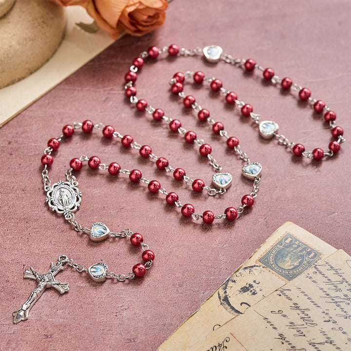 Christianartworkshop Multi-Tone Glossy Pearlescent Bead Heart Saint Portrait Prayer Rosary: Emblem of Gentle Heavenly Shelter - Red - image 20