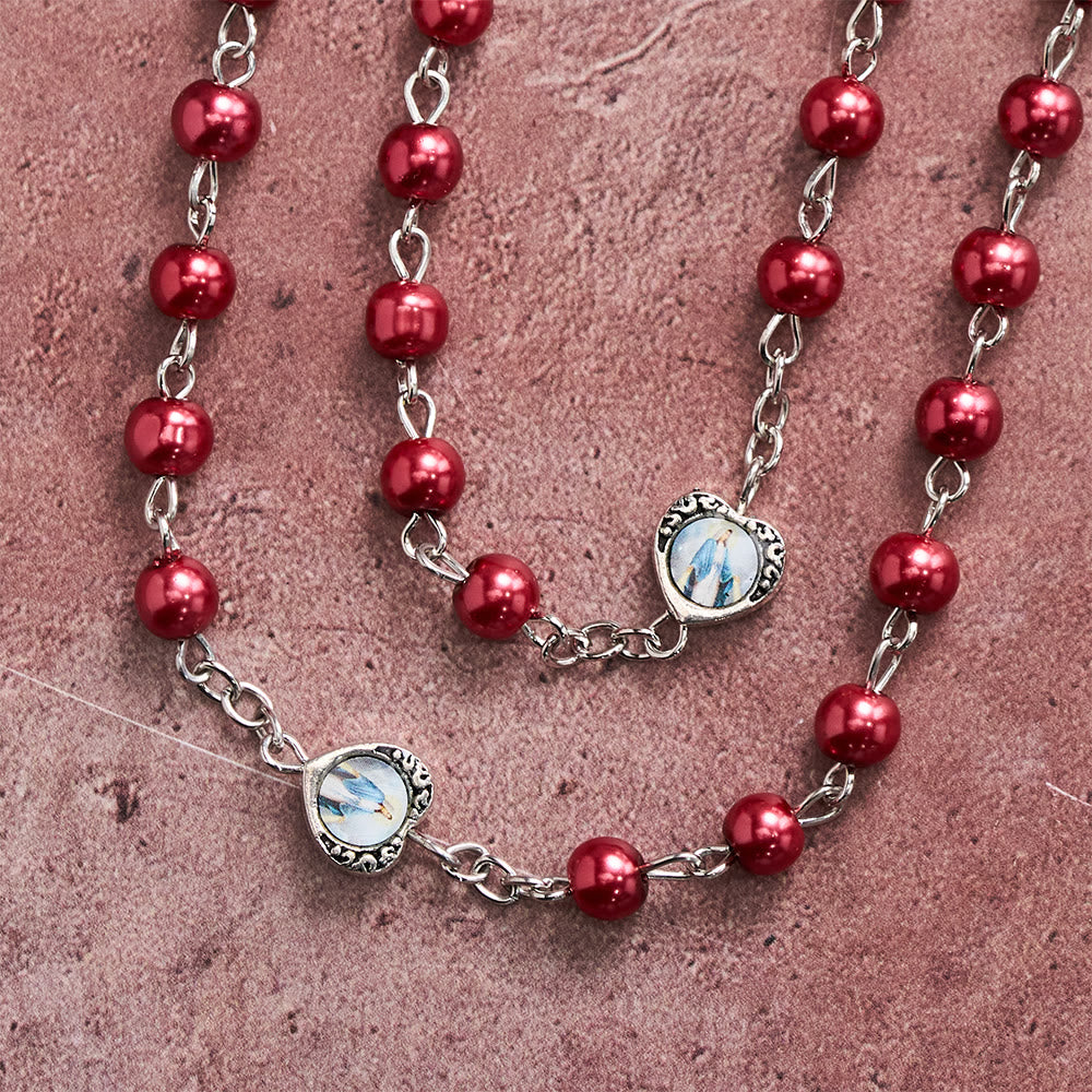Christianartworkshop Multi-Tone Glossy Pearlescent Bead Heart Saint Portrait Prayer Rosary: Emblem of Gentle Heavenly Shelter - image 22