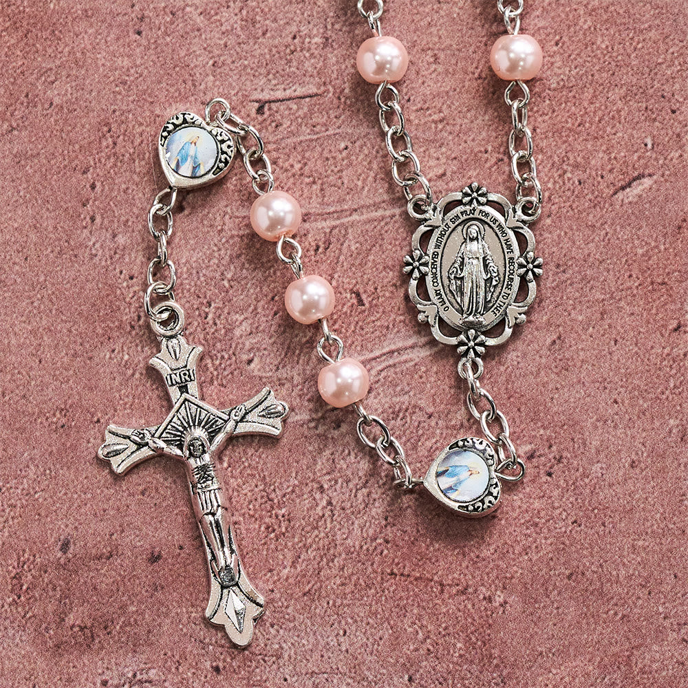 Christianartworkshop Multi-Tone Glossy Pearlescent Bead Heart Saint Portrait Prayer Rosary: Emblem of Gentle Heavenly Shelter - image 11