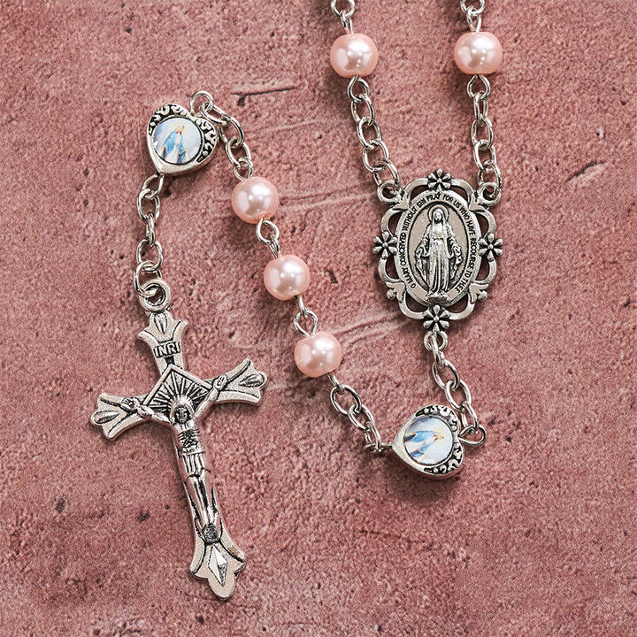 Christianartworkshop Multi-Tone Glossy Pearlescent Bead Heart Saint Portrait Prayer Rosary: Emblem of Gentle Heavenly Shelter - image 11