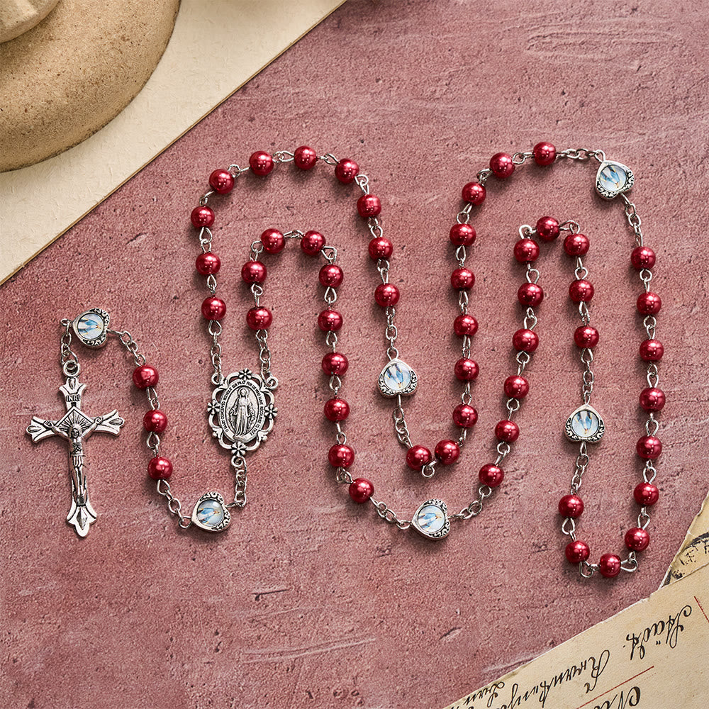 Christianartworkshop Multi-Tone Glossy Pearlescent Bead Heart Saint Portrait Prayer Rosary: Emblem of Gentle Heavenly Shelter - image 21
