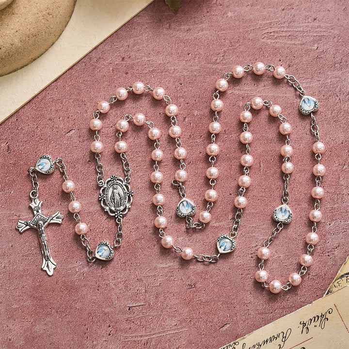 Christianartworkshop Multi-Tone Glossy Pearlescent Bead Heart Saint Portrait Prayer Rosary: Emblem of Gentle Heavenly Shelter - image 9