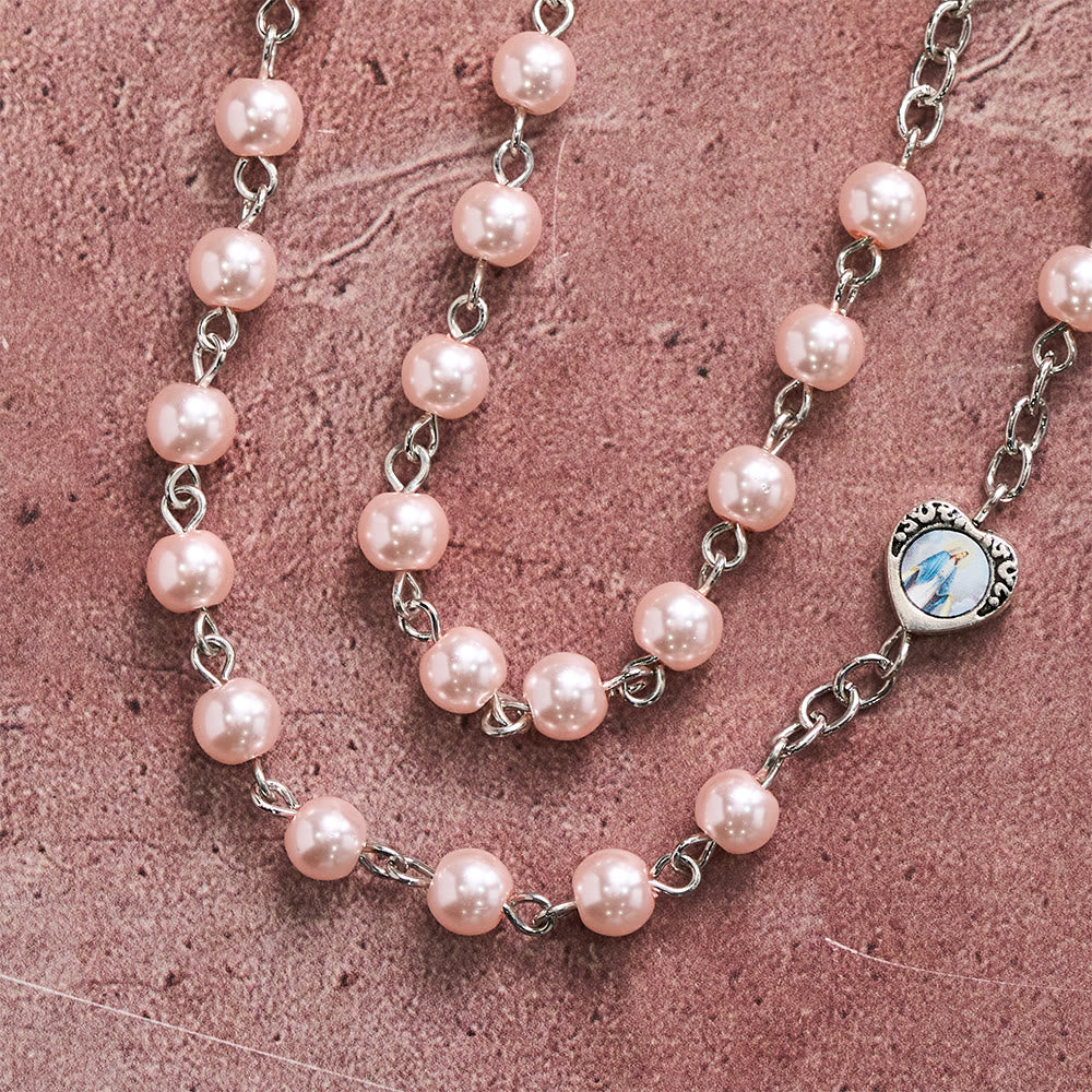 Christianartworkshop Multi-Tone Glossy Pearlescent Bead Heart Saint Portrait Prayer Rosary: Emblem of Gentle Heavenly Shelter - image 10