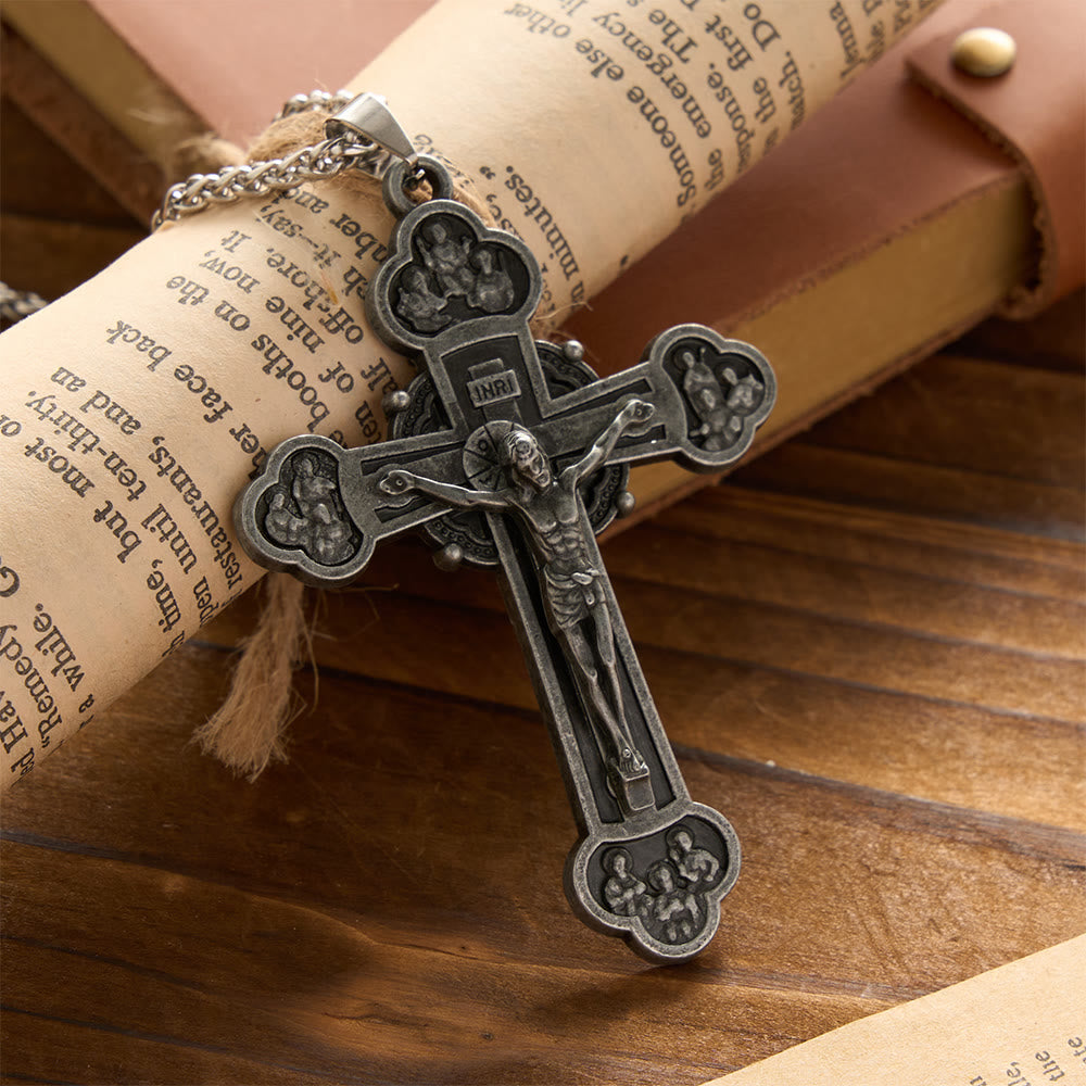 Christianartworkshop Four-Lobed Relief Vintage Crucifix Wheat Chain Necklace: Emblem of Sacrifice & Redeeming Mercy - image 1