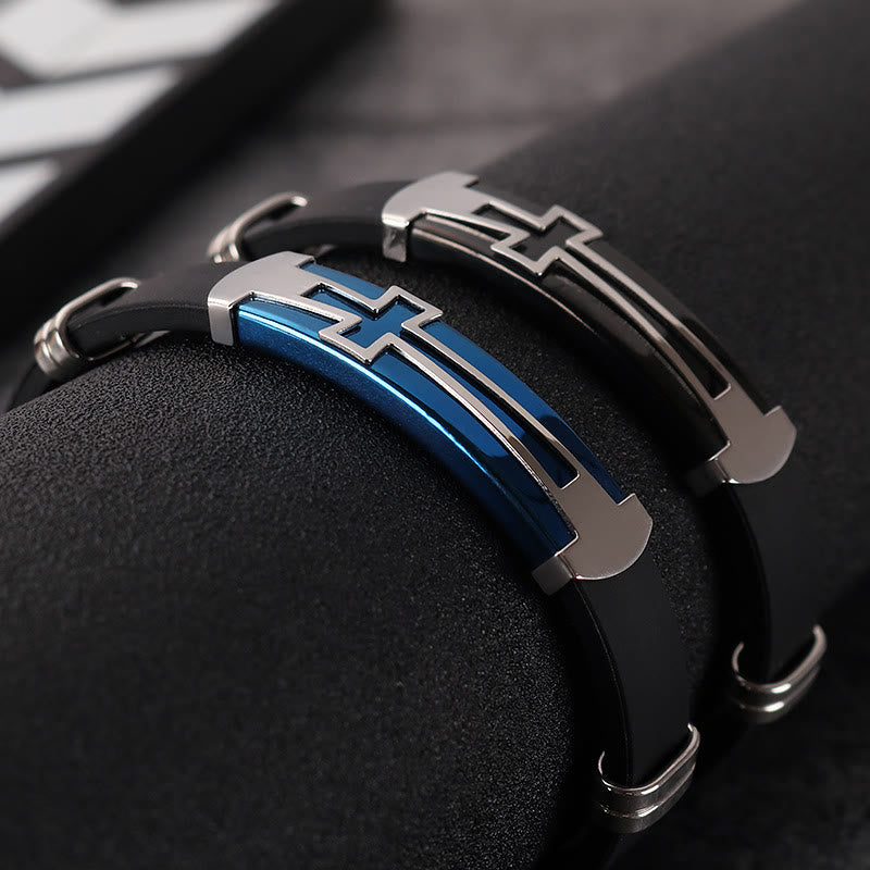 Christianartworkshop Two-Layer Hollow Cross Stainless Steel Silicone Wrist Bracelet: Emblem of Minimalist Abiding Grace - image 3