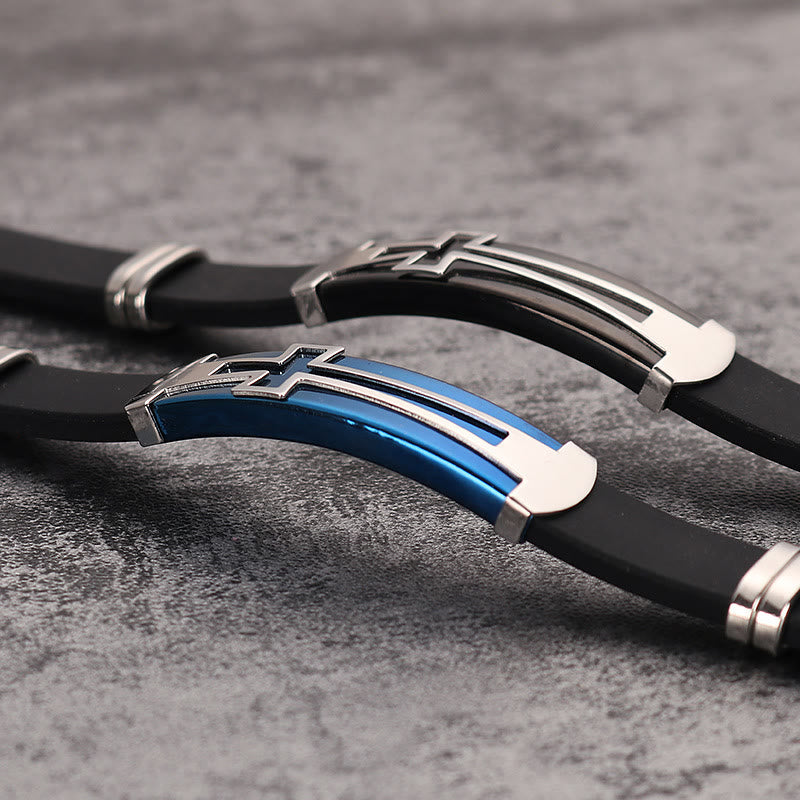 Christianartworkshop Two-Layer Hollow Cross Stainless Steel Silicone Wrist Bracelet: Emblem of Minimalist Abiding Grace - image 4