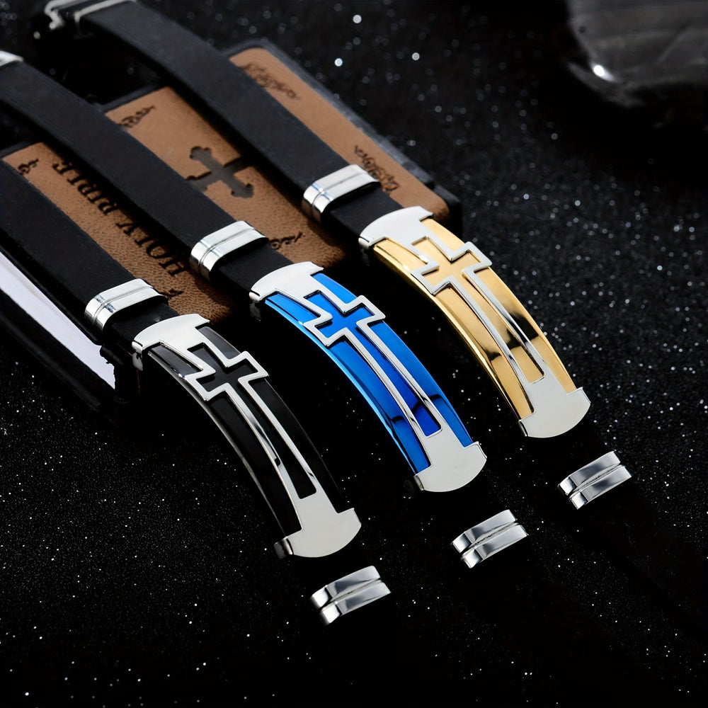 Christianartworkshop Two-Layer Hollow Cross Stainless Steel Silicone Wrist Bracelet: Emblem of Minimalist Abiding Grace - image 1