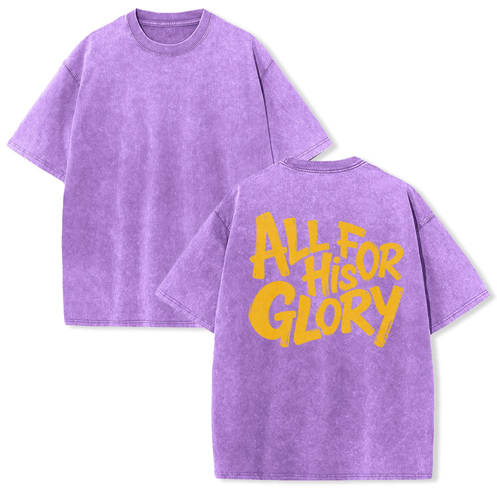 Christianartworkshop All For His Glory Thick Hand Drawn Bubble Font Back Print Vintage Washed Unisex T-Shirt - Purple - 5XL - image 1
