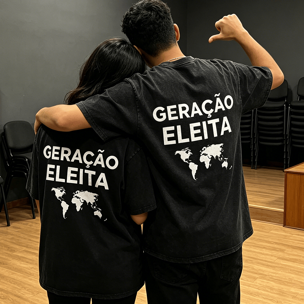 Christianartworkshop Geração Eleita World Map Matching Couple Back Print Vintage Washed Unisex T-Shirt - image 0