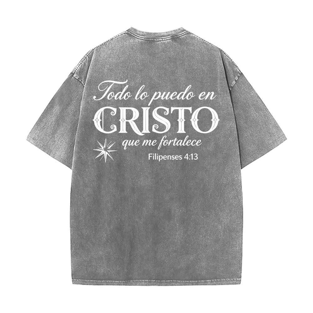Christianartworkshop Elegant Dual Font Spanish Spiritual Verse Tiny Star Back Washed Unisex T-Shirt - image 17