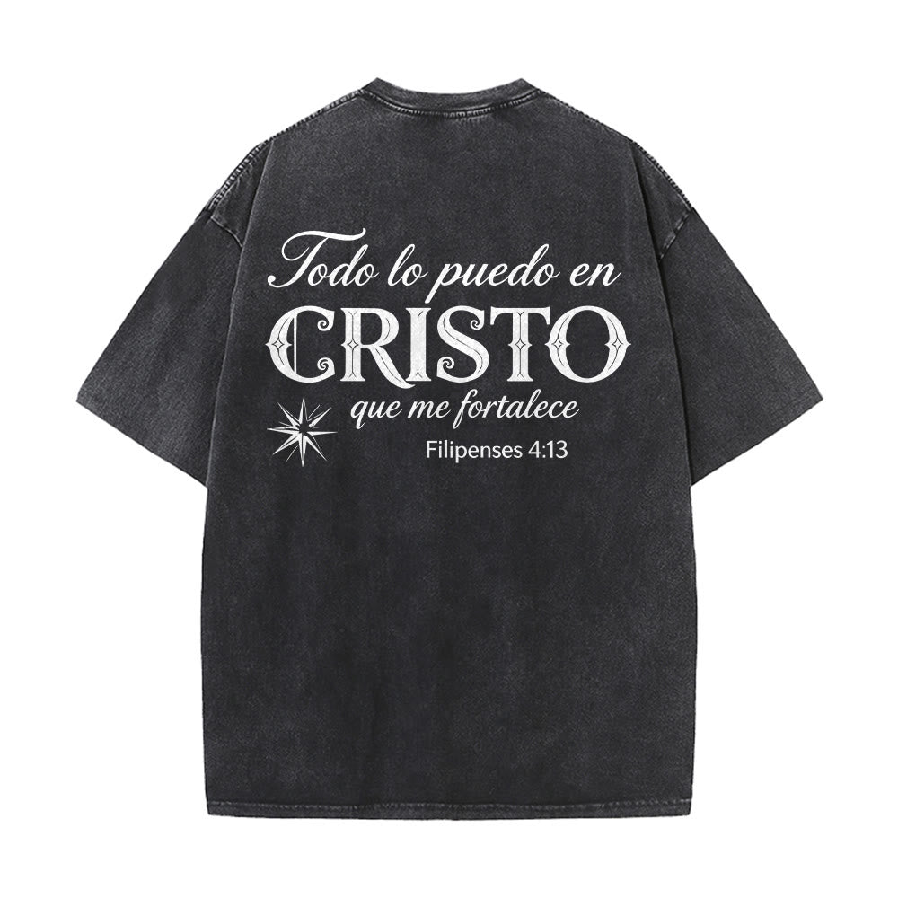 Christianartworkshop Elegant Dual Font Spanish Spiritual Verse Tiny Star Back Washed Unisex T-Shirt - image 5