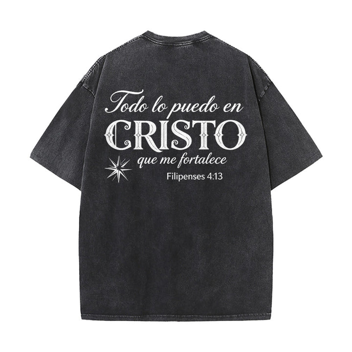 Christianartworkshop Elegant Dual Font Spanish Spiritual Verse Tiny Star Back Washed Unisex T-Shirt - image 5