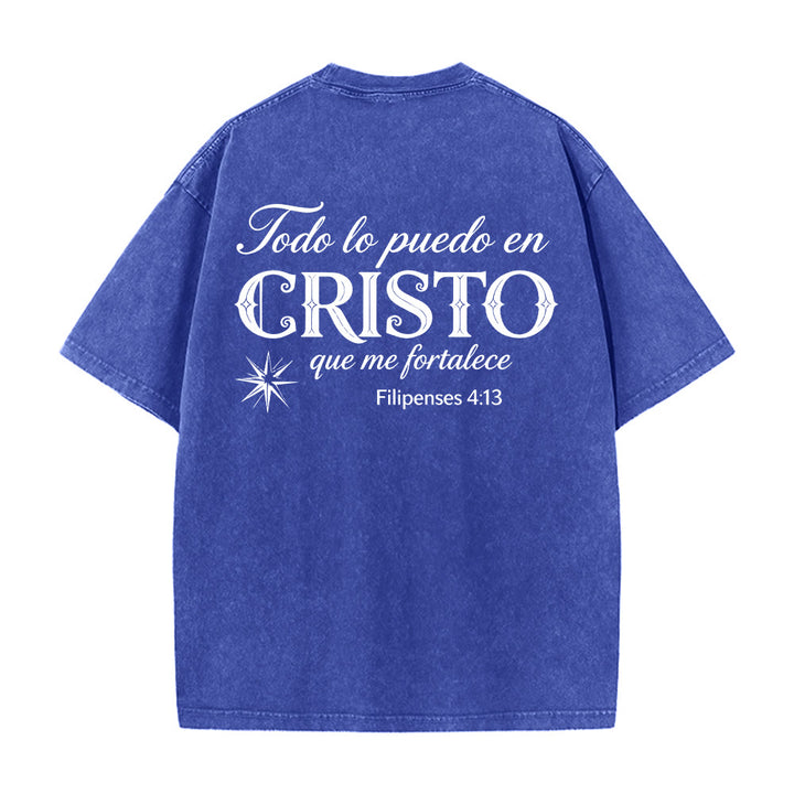 Christianartworkshop Elegant Dual Font Spanish Spiritual Verse Tiny Star Back Washed Unisex T-Shirt - image 14