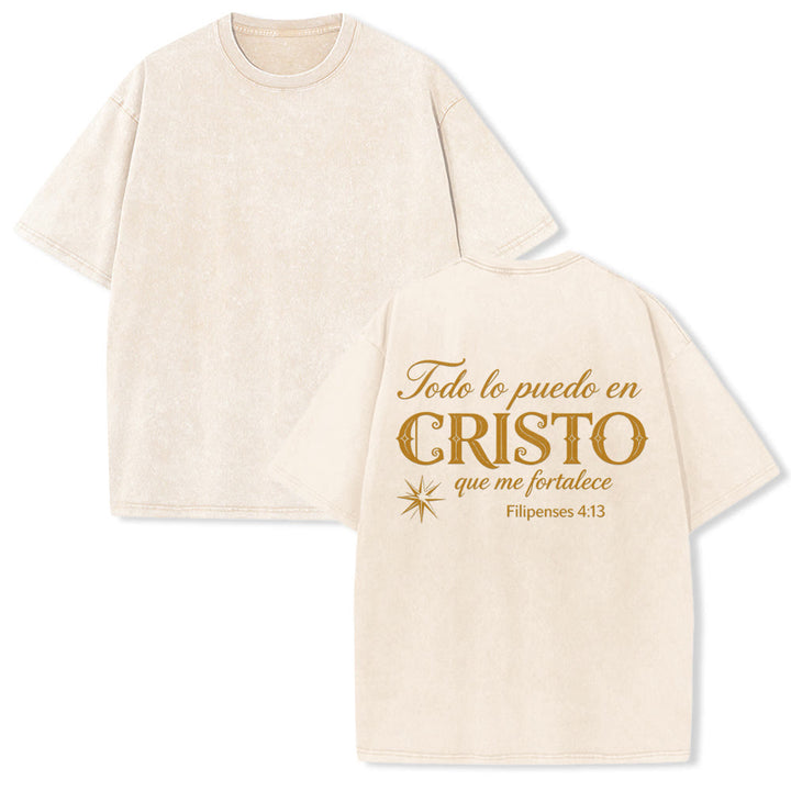 Christianartworkshop Elegant Dual Font Spanish Spiritual Verse Tiny Star Back Washed Unisex T-Shirt - Beige - 5XL - image 7