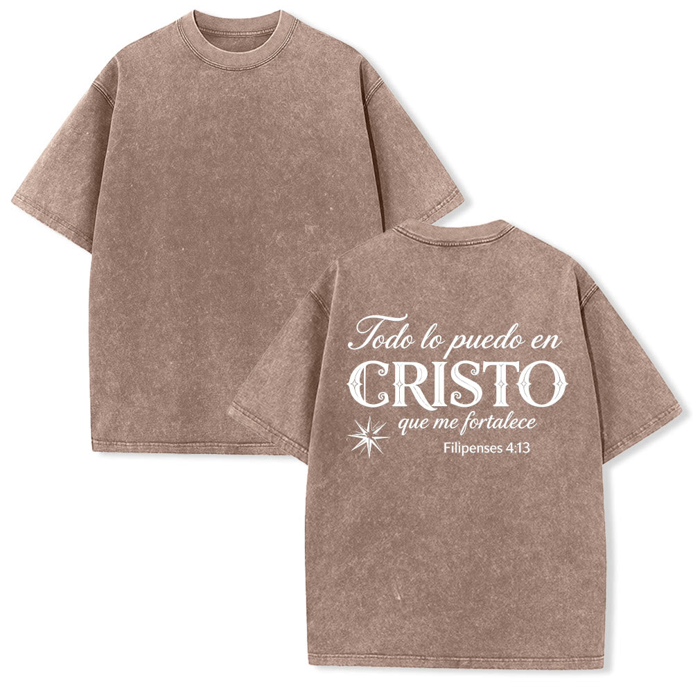 Christianartworkshop Elegant Dual Font Spanish Spiritual Verse Tiny Star Back Washed Unisex T-Shirt - Brown - 5XL - image 22