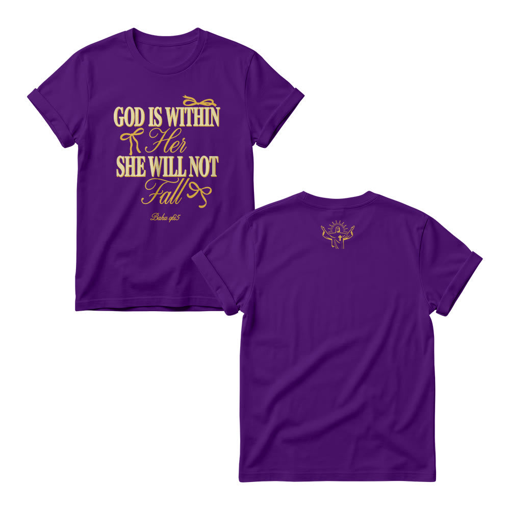 Christianartworkshop Mix Serif Cursive Bow Detail God Is Within Her Bible Verse Women’s Crewnecks - Purple - 4XL - image 9