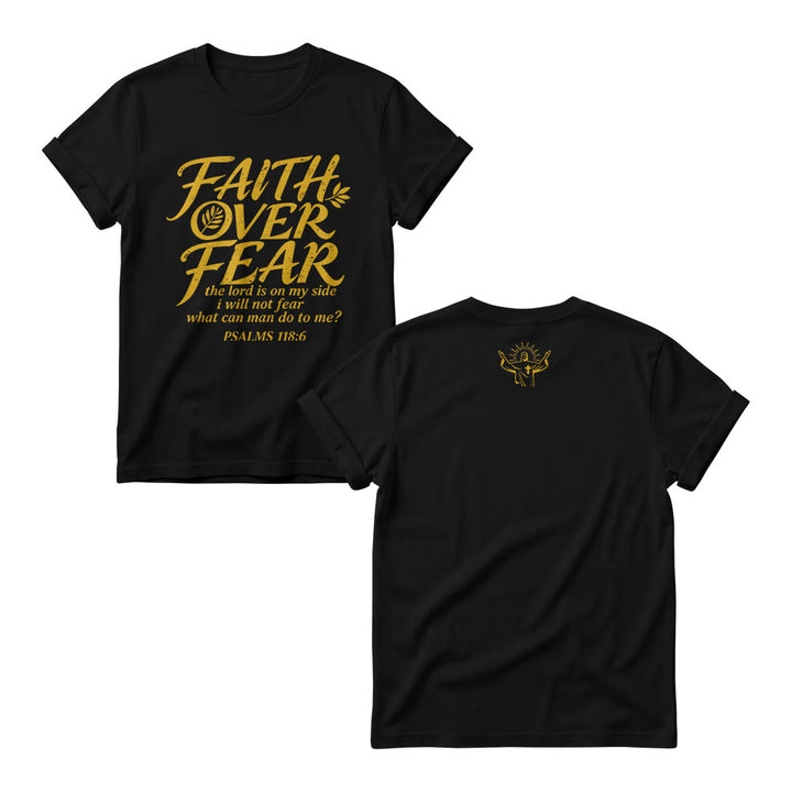 Christianartworkshop Faith Over Fear Olive Branch Psalm 118:6 Cursive Front Print Women’s Crewnecks - Black - 4XL - image 3