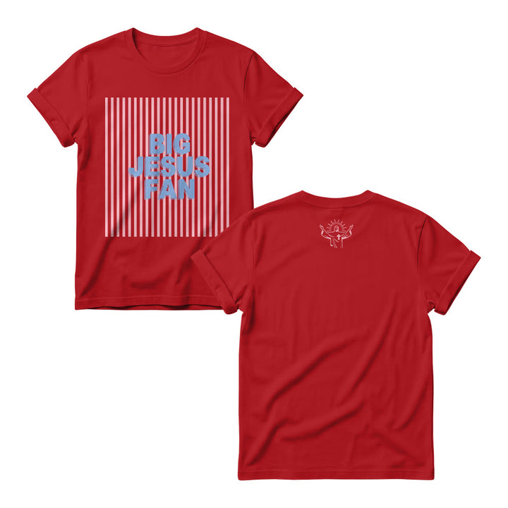 Christianartworkshop Sport Block Font Striped Background Big Jesus Fan Dual Print Women’s Crewnecks - Red - 4XL - image 8