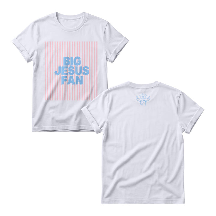 Christianartworkshop Sport Block Font Striped Background Big Jesus Fan Dual Print Women’s Crewnecks - White - 4XL - image 1