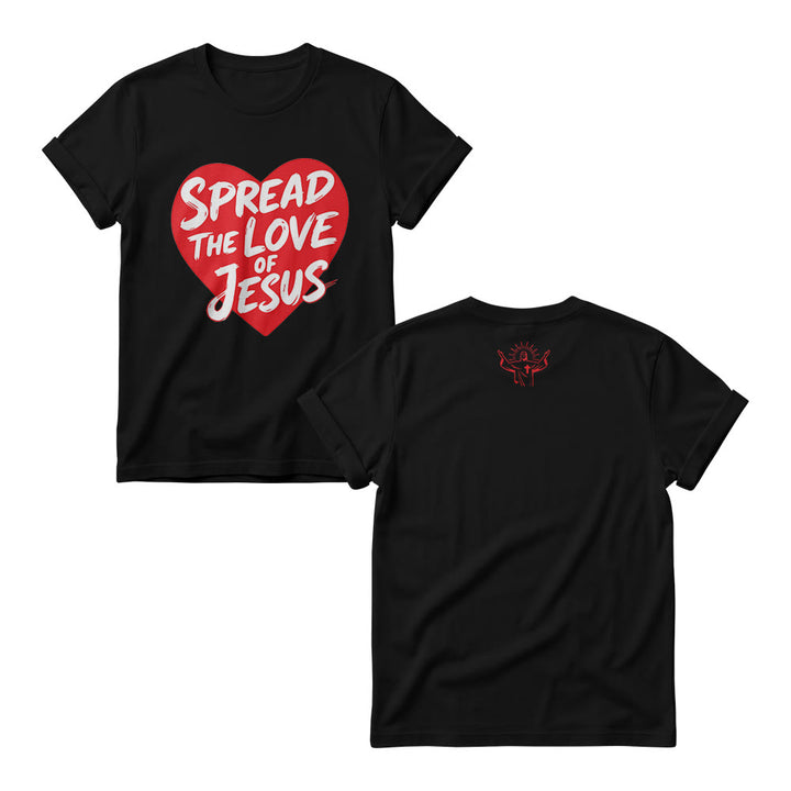 Christianartworkshop Spread The Love Of Jesus Solid Heart Shape Brush Script Front Print Women’s Crewnecks - Black - 4XL - image 6