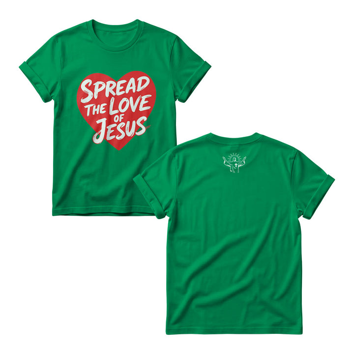 Christianartworkshop Spread The Love Of Jesus Solid Heart Shape Brush Script Front Print Women’s Crewnecks - Green - 4XL - image 9