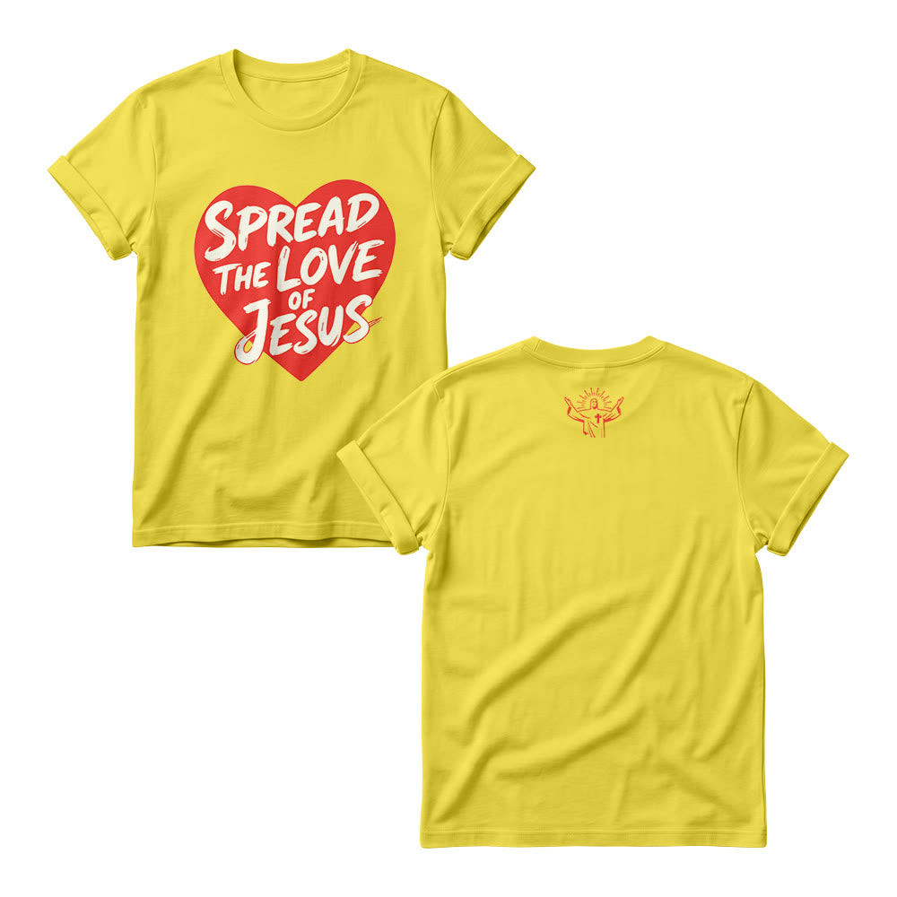 Christianartworkshop Spread The Love Of Jesus Solid Heart Shape Brush Script Front Print Women’s Crewnecks - Yellow - 4XL - image 2
