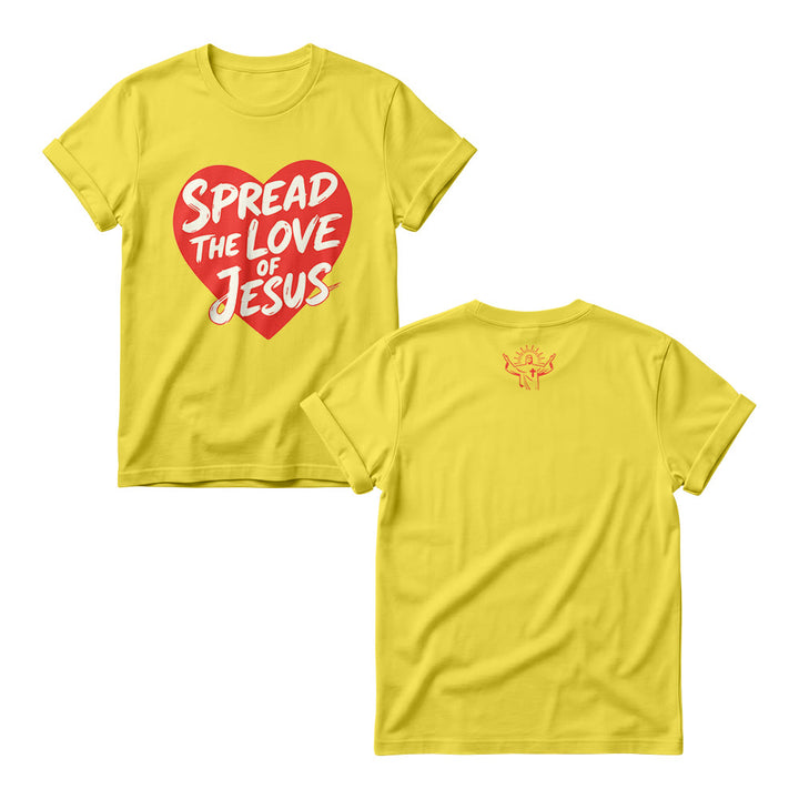 Christianartworkshop Spread The Love Of Jesus Solid Heart Shape Brush Script Front Print Women’s Crewnecks - Yellow - 4XL - image 2