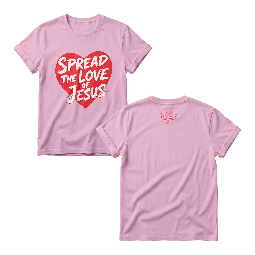 Christianartworkshop Spread The Love Of Jesus Solid Heart Shape Brush Script Front Print Women’s Crewnecks - Pink - 4XL - image 4
