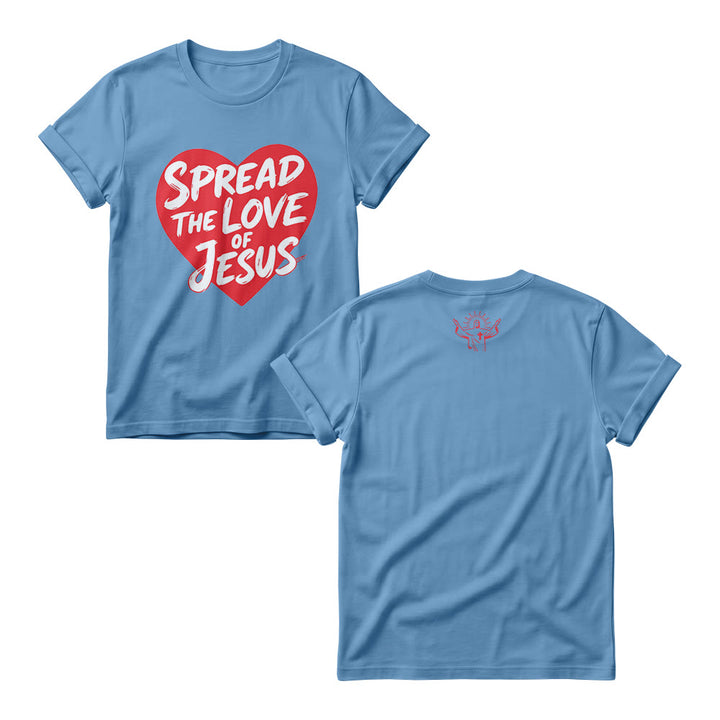 Christianartworkshop Spread The Love Of Jesus Solid Heart Shape Brush Script Front Print Women’s Crewnecks - Blue - 4XL - image 5