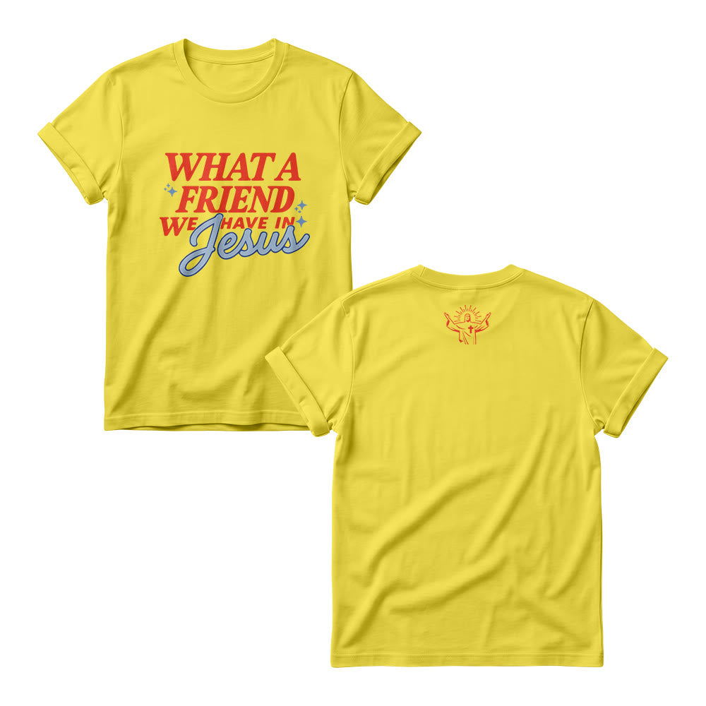 Christianartworkshop What A Friend We Have In Jesus Mix Block Cursive Tiny Star Sparkle Accent Front Print Women’s Crewnecks - Yellow - 4XL - image 2
