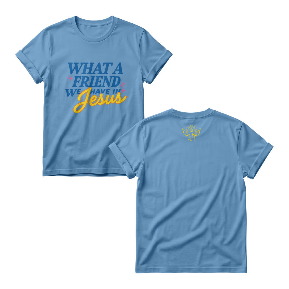 Christianartworkshop What A Friend We Have In Jesus Mix Block Cursive Tiny Star Sparkle Accent Front Print Women’s Crewnecks - Blue - 4XL - image 5