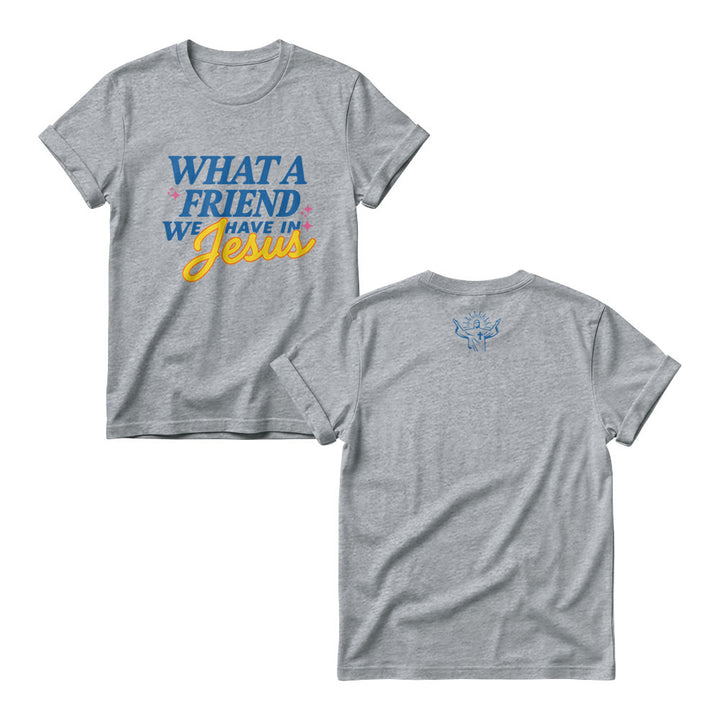 Christianartworkshop What A Friend We Have In Jesus Mix Block Cursive Tiny Star Sparkle Accent Front Print Women’s Crewnecks - Grey - 4XL - image 3