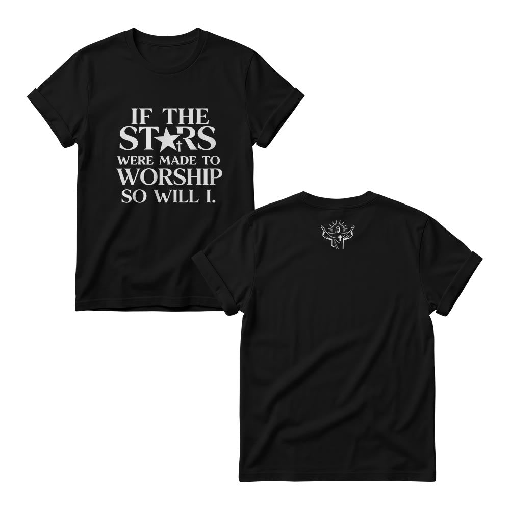 Christianartworkshop If The Stars Were Made To Worship Cross Star Replace Serif Stack Front Print  Women’s Crewnecks - Black - 4XL - image 6