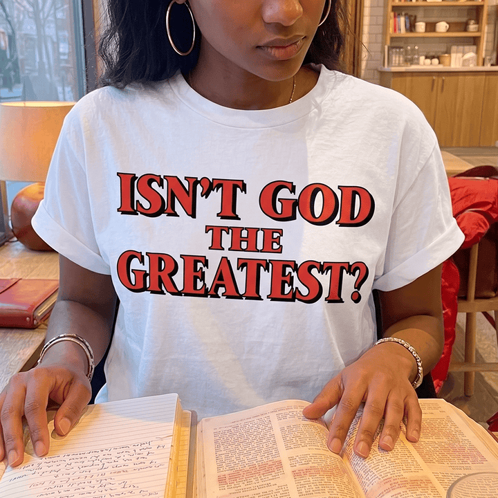Christianartworkshop Isn’t God The Greatest Bold Contrast Outline Serif Front Print Women’s Crewnecks - image 0