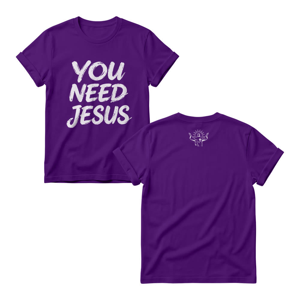 Christianartworkshop You Need Jesus Distressed Brush Stack Script Front Print Women’s Crewnecks - Purple - 4XL - image 7