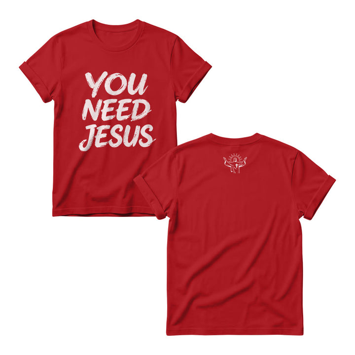 Christianartworkshop You Need Jesus Distressed Brush Stack Script Front Print Women’s Crewnecks - Red - 4XL - image 8