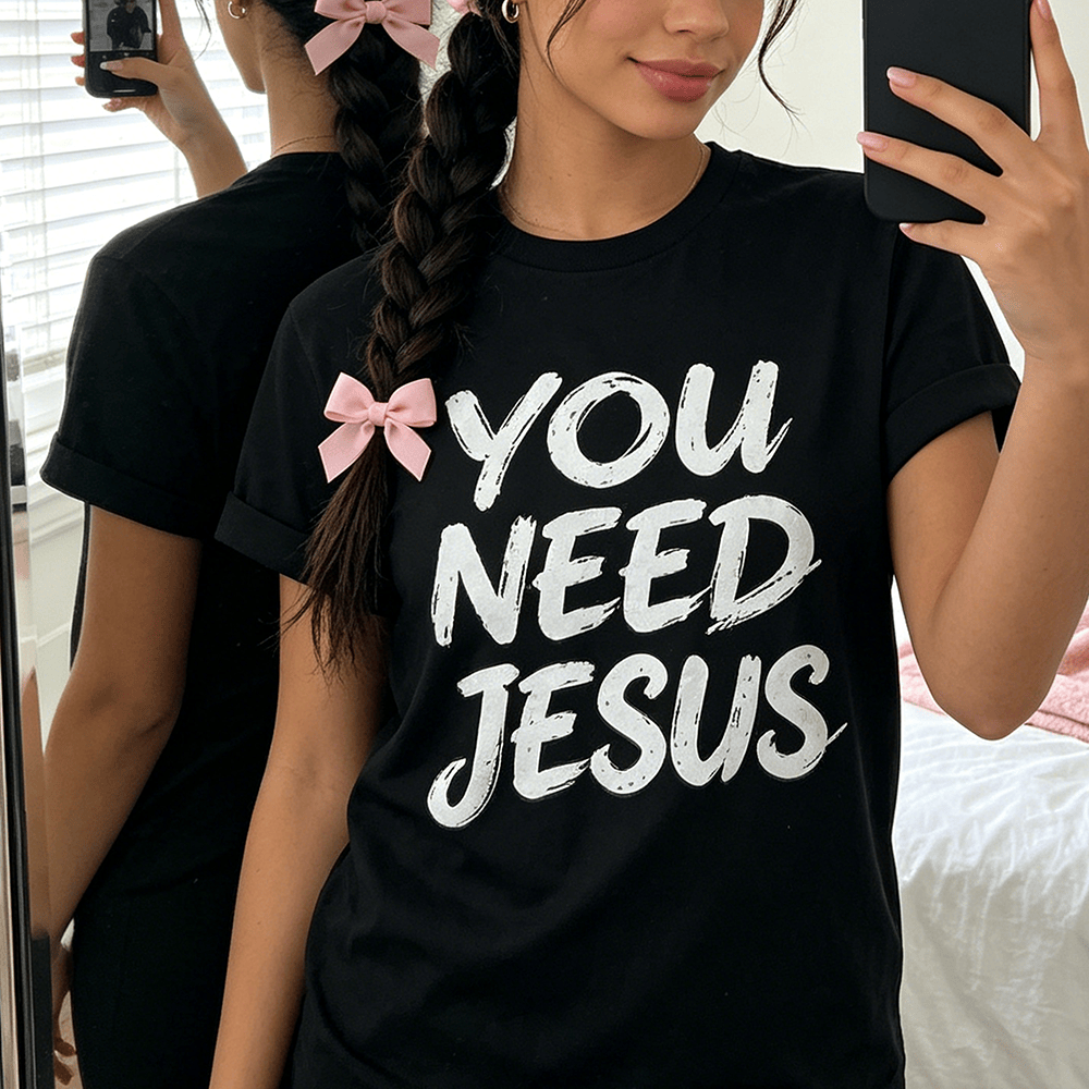 Christianartworkshop You Need Jesus Distressed Brush Stack Script Front Print Women’s Crewnecks - image 0