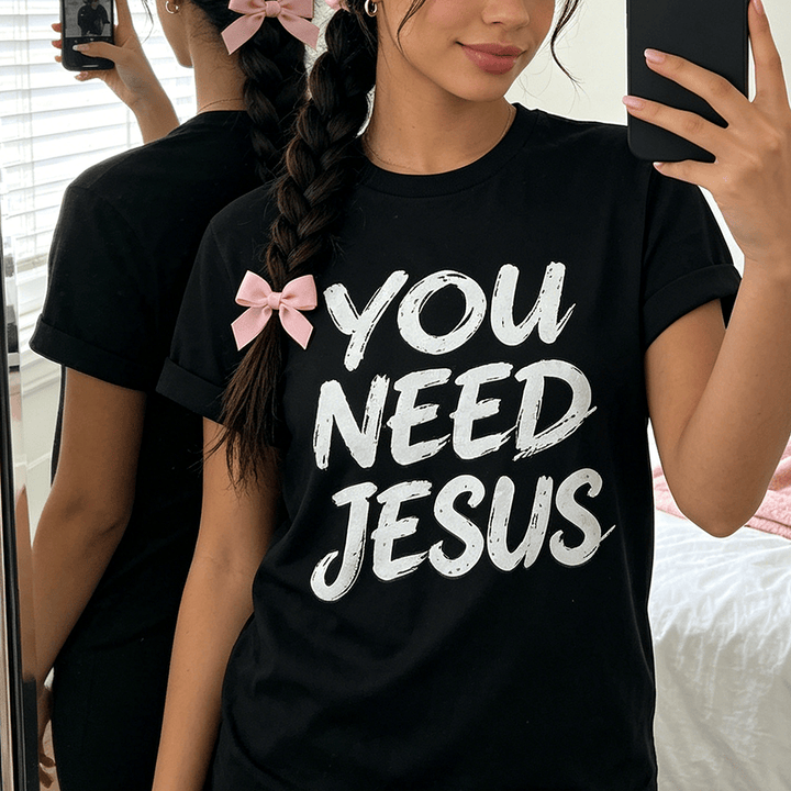 Christianartworkshop You Need Jesus Distressed Brush Stack Script Front Print Women’s Crewnecks - image 0