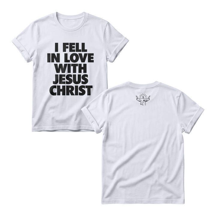 Christianartworkshop I Fell In Love With Jesus Christ Vertical Stack Bold Block Front Print Women’s Crewnecks - White - 4XL - image 2